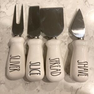 Rae Dunn White Cheese Knife Set with Silver Blades